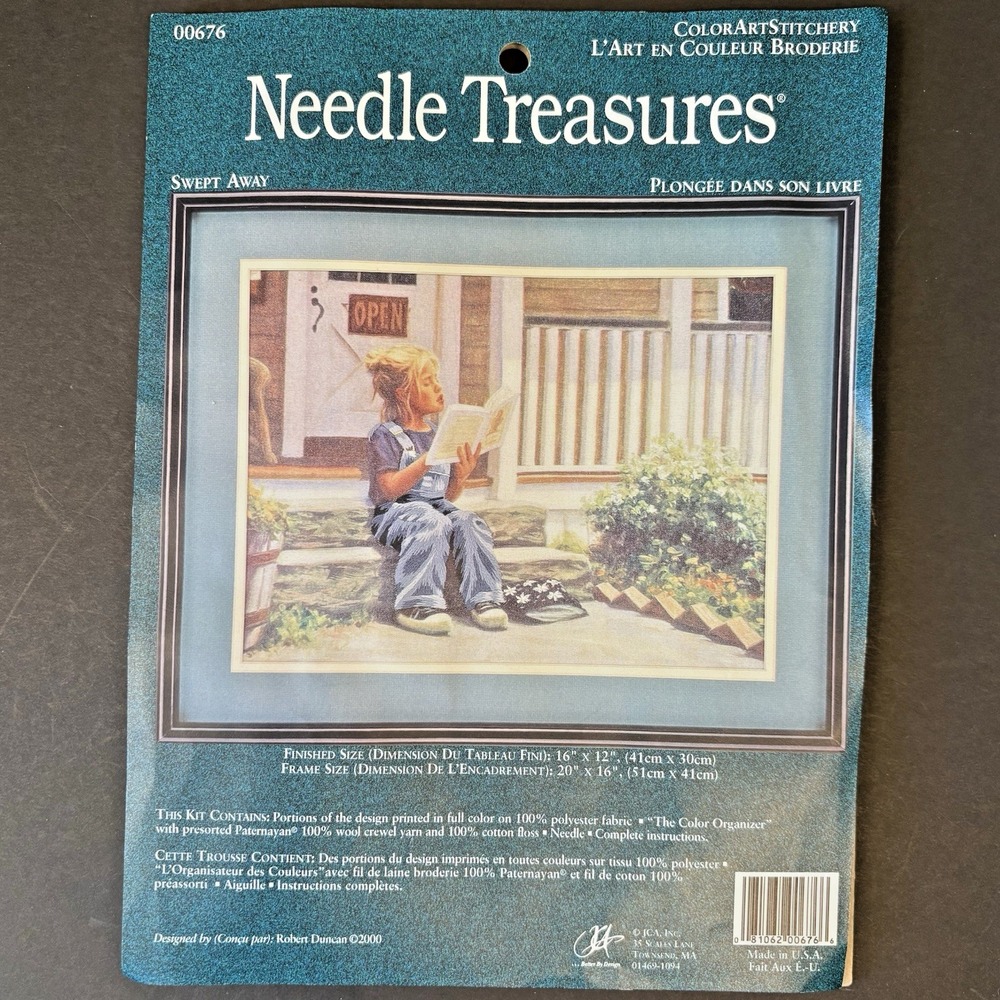 Vintage Needle Treasures Embroidery Kit Swept Away 16x12" Reading Library